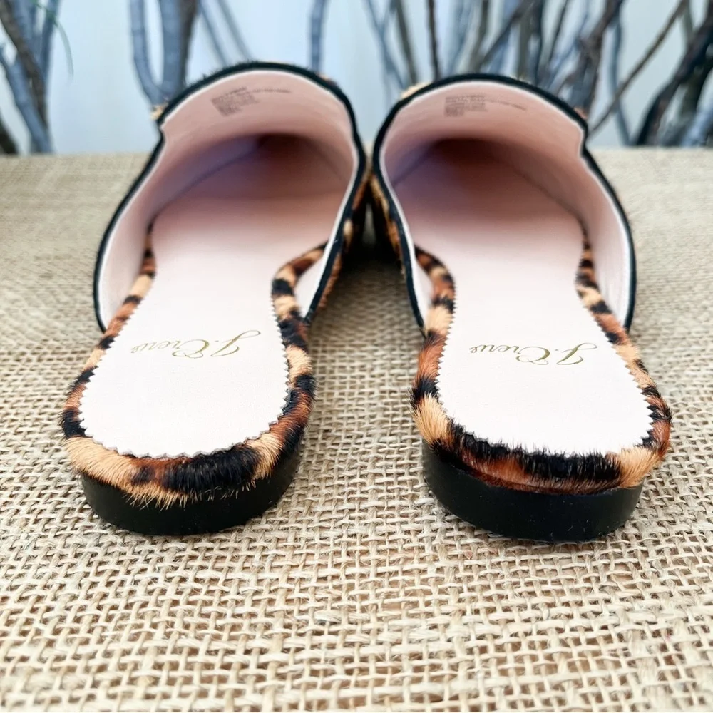 J. Crew Leopard Calf Hair Pointed Toe Flat Slides Size 5.5